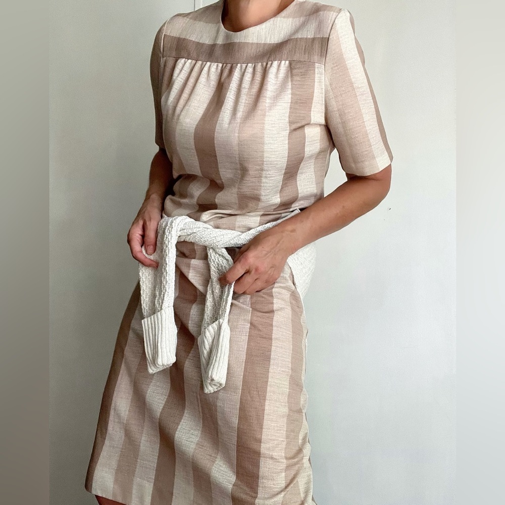 Vintage 80s Striped Earth Toned Lightweight Sheath Dress